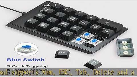Rottay Number Pad, Mechanical USB Wired Numeric Keypad with Blue LED Backlit 22 Key Numpad for Lapt