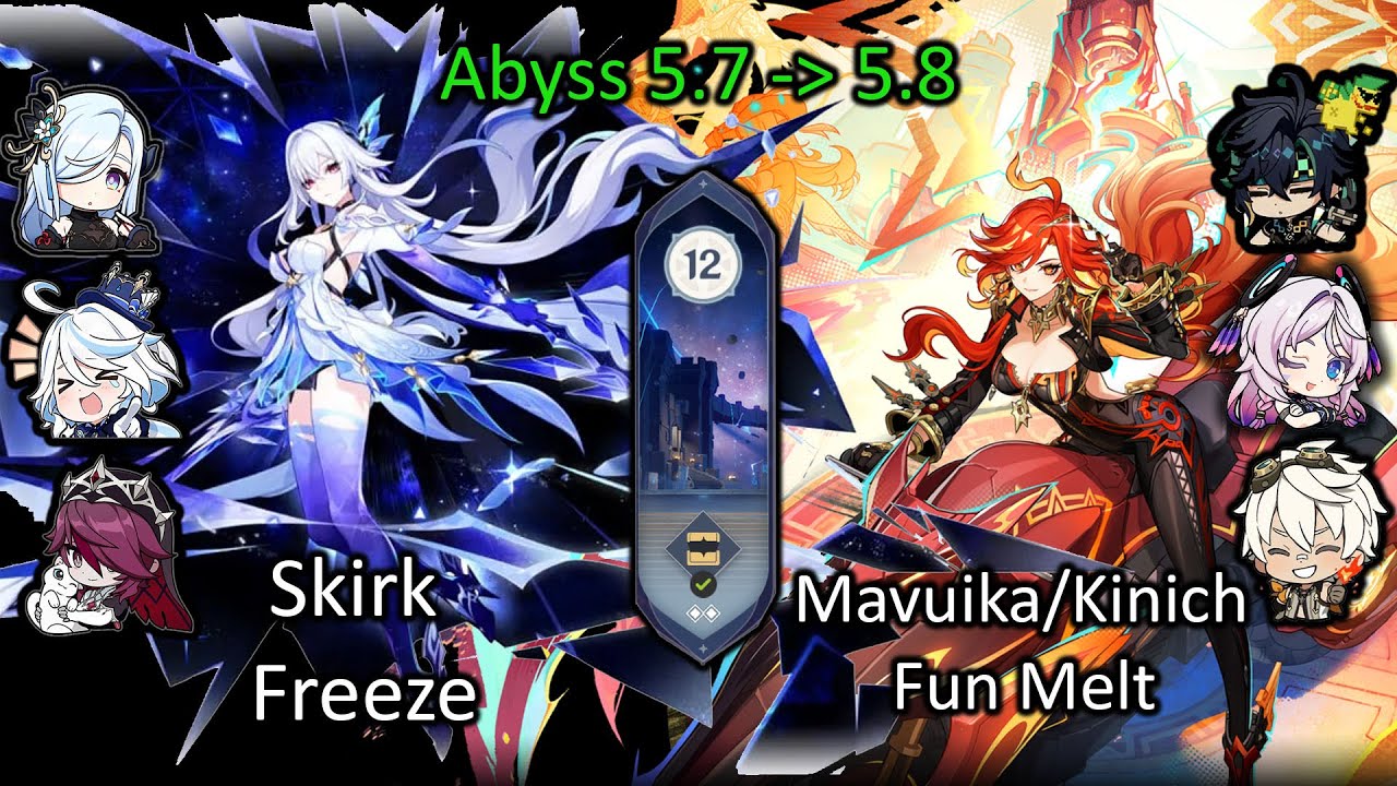 FUN! C0 Skirk Freeze/C0 Mavuika Kinich FunMelt - Genshin Impact Abismo/Abyss 5.7-5.8  F2P 12/9 Stars