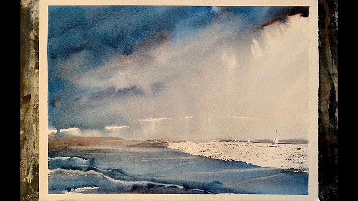Acrylic demo 3, loose stormy windswept sky & yachts, watercolour seascape, watercolor