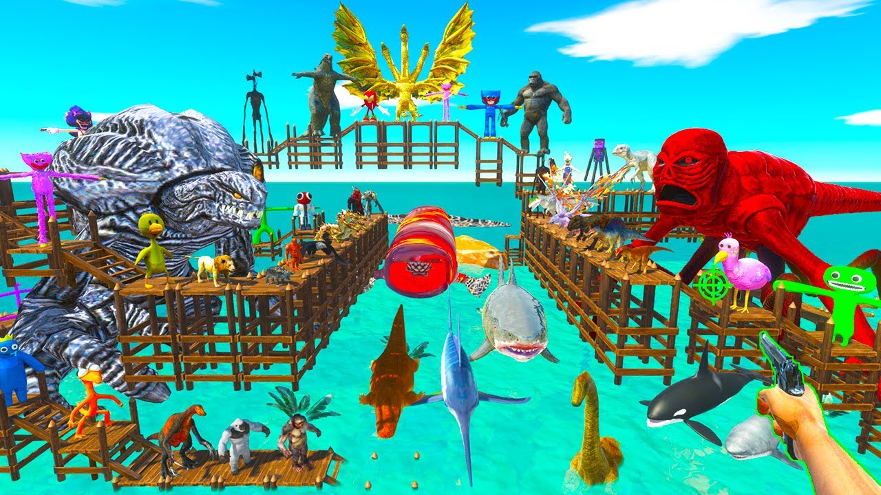 Parkour Hunting Sea Monsters & Rescues Orga Fights Titanus Red - Animal Revolt Battle Simulator