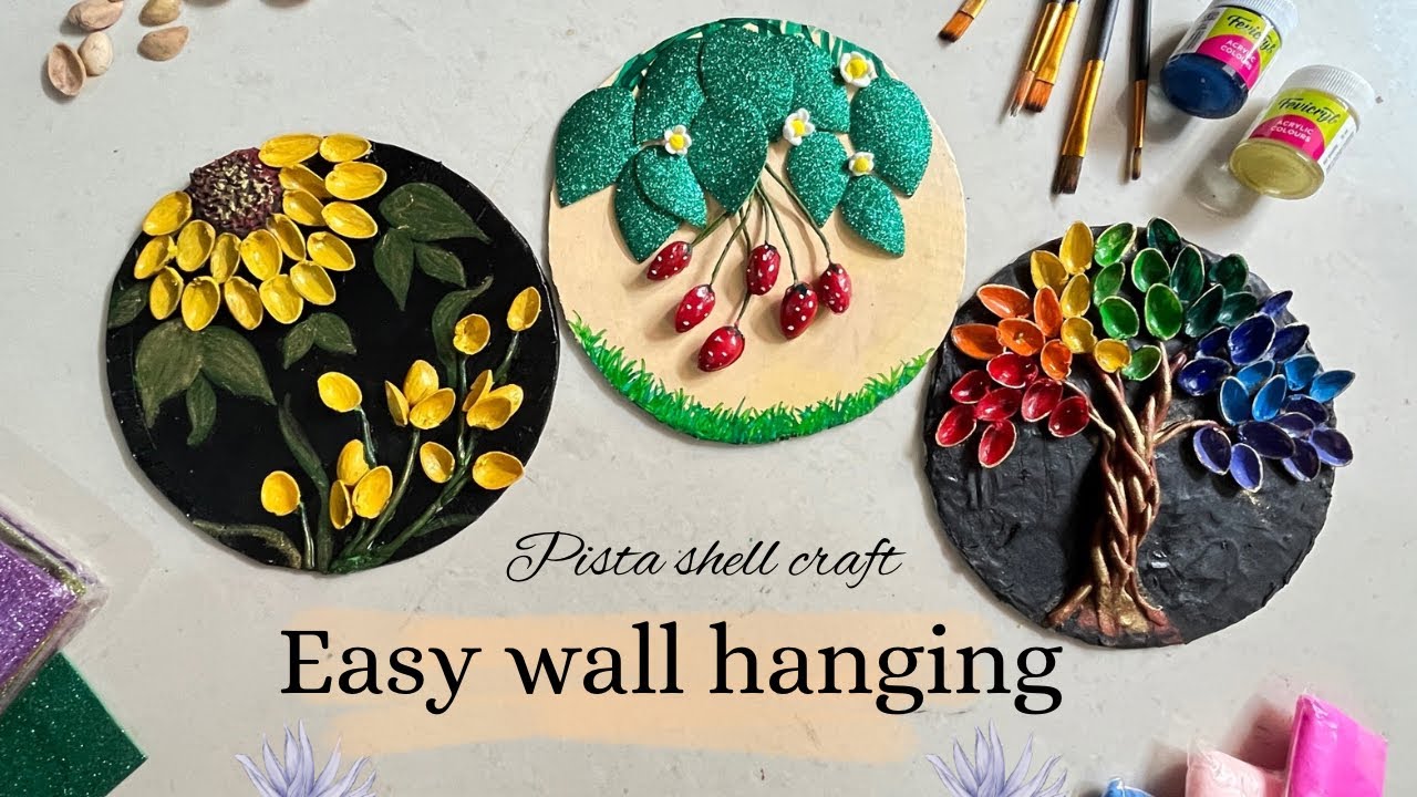 Pista shell craft ideas |wall hanging for pista shell and Clay |easy wall hanging ideas