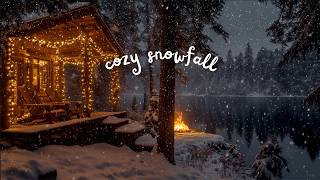 Winter Night Ambience Snow Falling & Campfire At The Cabin