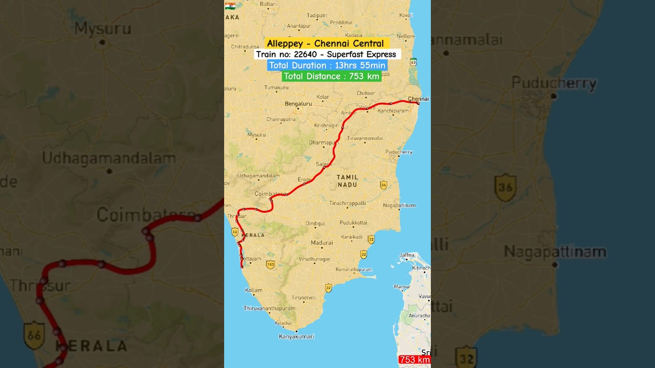 God's own Country Express : Alleppey To Chennai Central SuperFast Train Route 