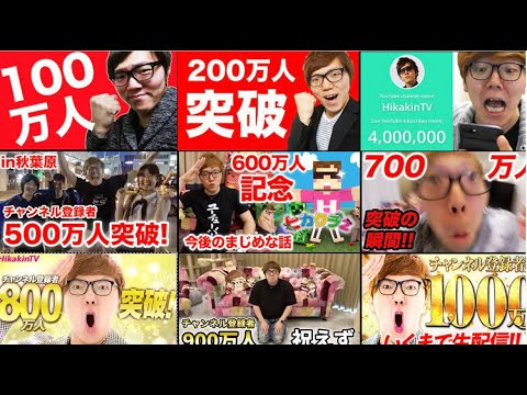 Hikakinさんのチャンネル登録者数100万人から1000万人までの動画 - YouTube