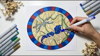 Relaxing Stained Glass Dragonfly Coloring | Soft Music & ASMR Marker Sounds