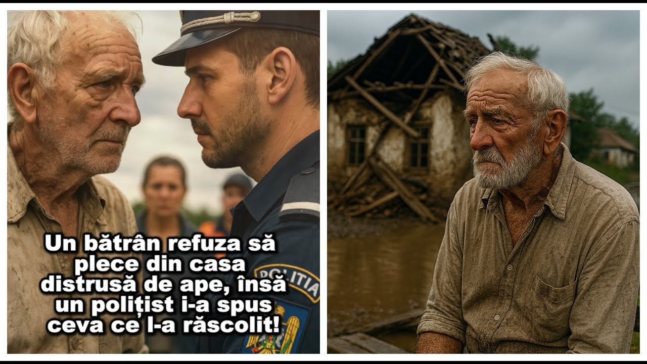 Un bătrân refuza să plece din casa distrusă de ape, însă un polițist i-a spus ceva ce l-a răscolit!