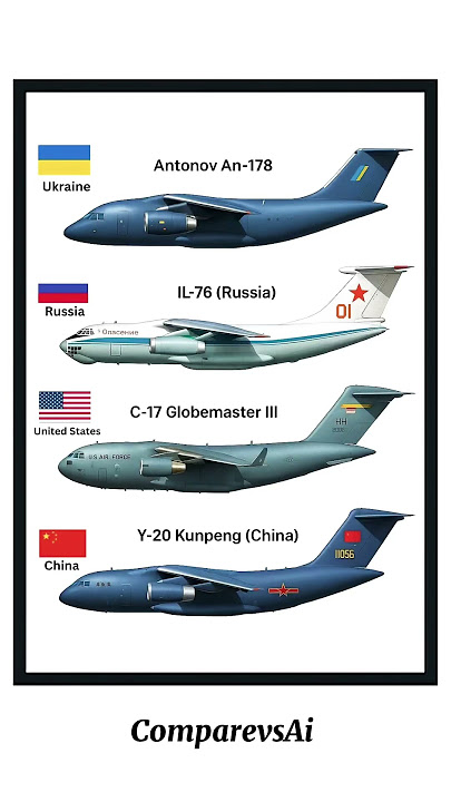 An-178 vs IL-76 vs C-17 vs Y-20 | Military Cargo Giants Compared! ✈️🚛 #shorts