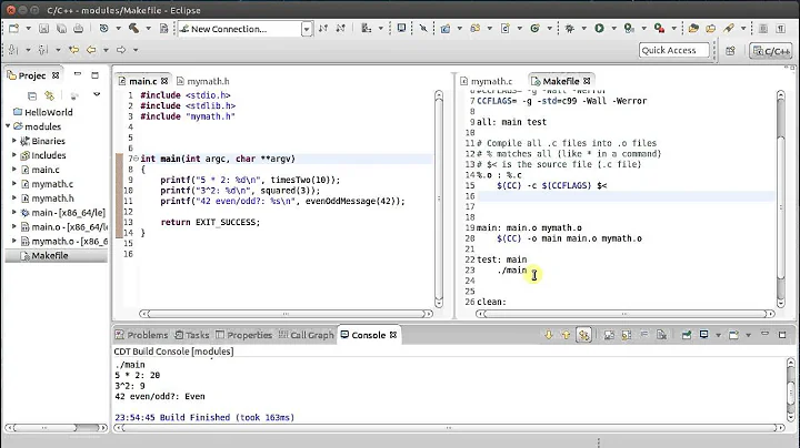 Multi-file C Program with Makefile in Eclipse