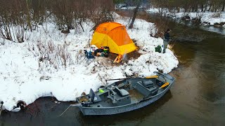 3 Day Float Trip Winter Tent Camping in a THUNDERSTORM