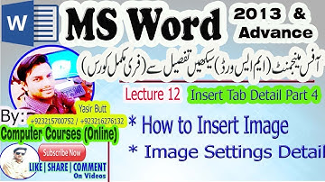 Lecture 12:Insert Tab Detail Part 4 (insert Image & its settings)| MS Word 2013 Complete Course