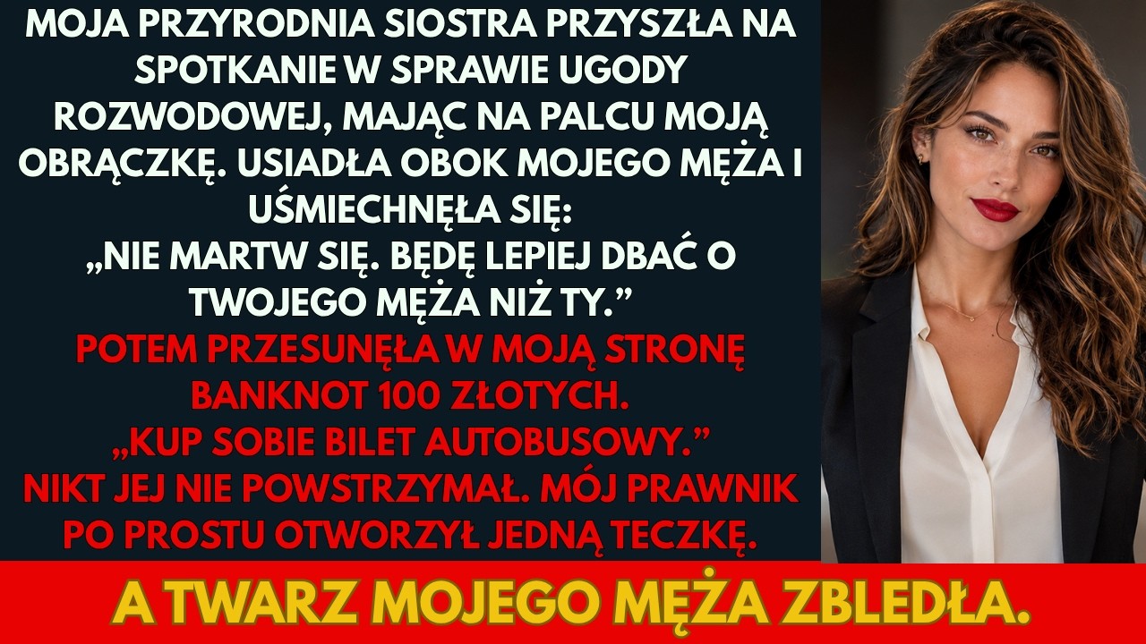 „Kup sobie bilet autobusowy” – moja przyrodnia siostra położyła na stole sto złotych, tuż obok mojej obrączki, którą miała na palcu. Siedziałam naprzeciwko męża, który milczał, podczas gdy ona...
