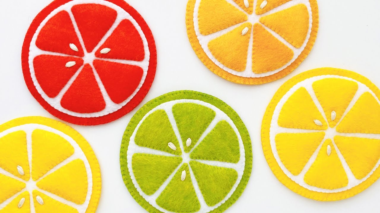 How cute! How to make felt citrus fruit coasters - DIY Felt Craft