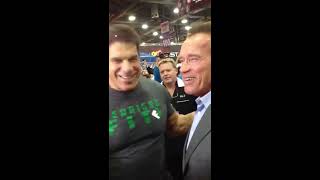 Arnold Schwarzenegger visits Lou Ferrigno at the Arnold expo 2013