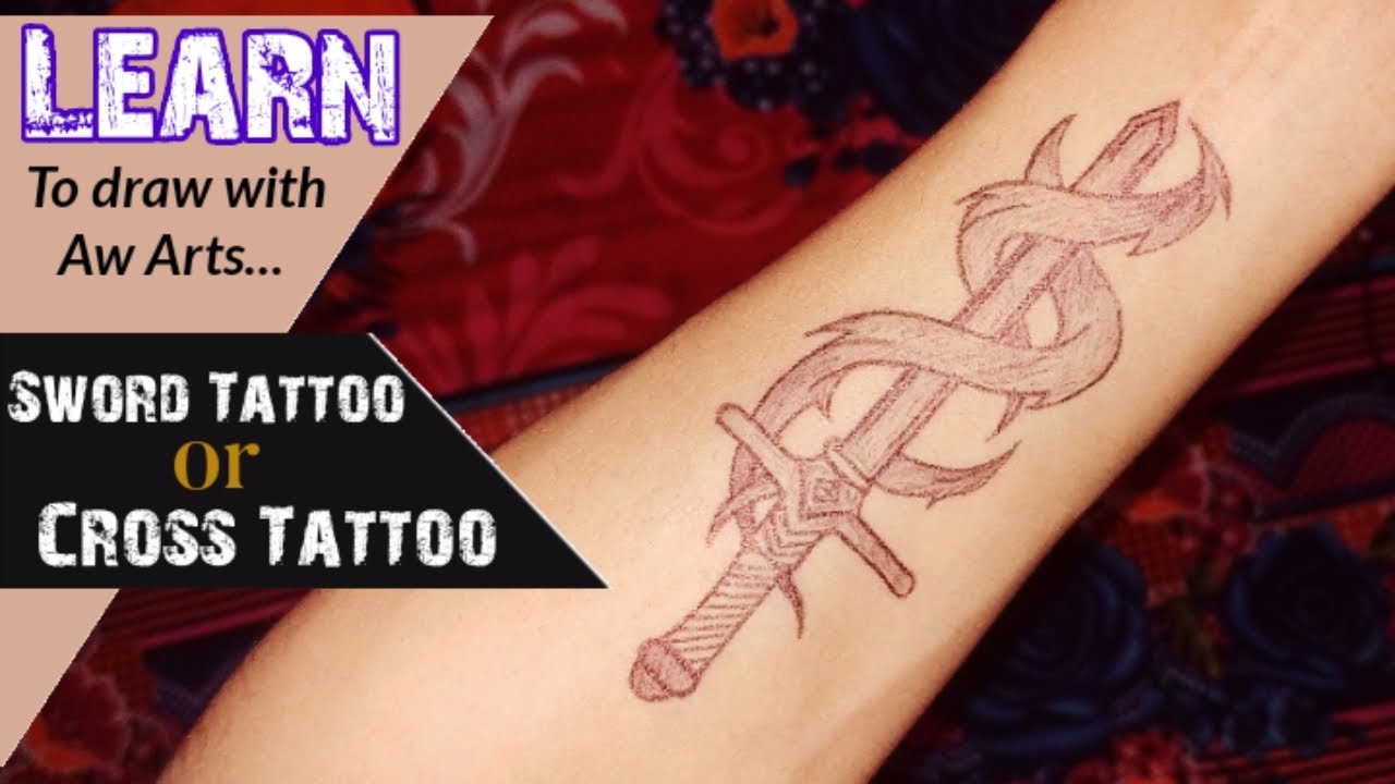 Sword tattoo on the left forearm