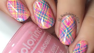 How to: Neon plaid Nail Stamping tutorial Guide