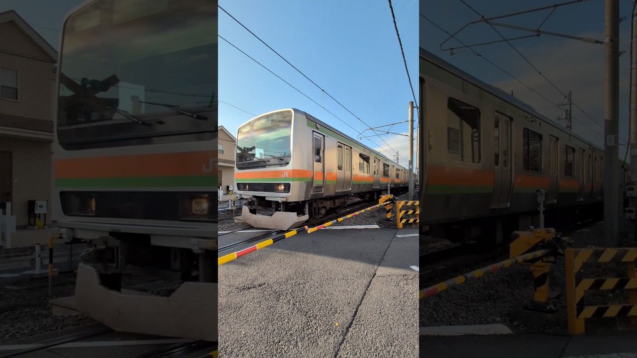 【踏切ASMRカンカン警報機音】三ツ木街道をJR東日本E231系3000番台電車が通過します。 Japanese Railroad Crossing #shorts