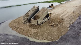 The Best Bulldzer And Dump Truck Working - Bulldozer Pushing Gravel&Dump Truck Dumping Gravel