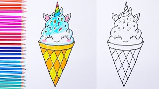How to Draw a Unicorn Ice Cream Easy drawings Draw so cute