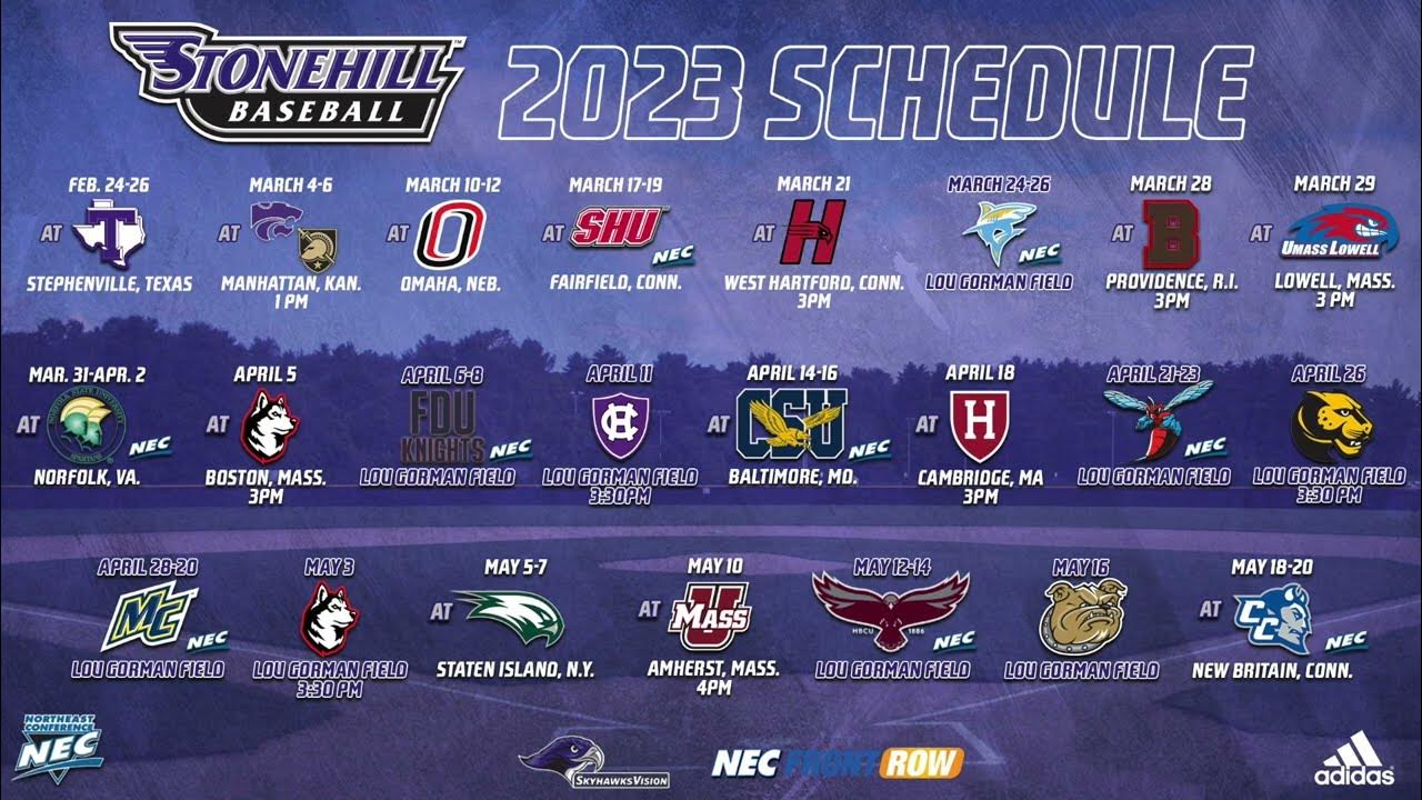 Stonehill Baseball 2023 Schedule Release YouTube