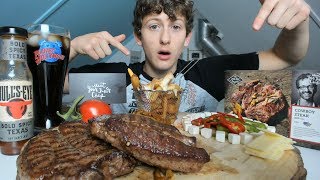 COWBOY STEAK MUKBANG!*TEXAS STYLE*CAJUN FRIES STYLED MUKBANG*USING PEOPLE FOR VIEWS‍♂