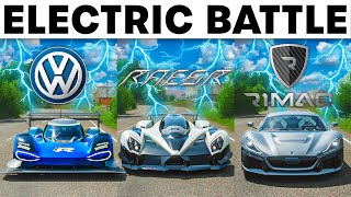 Forza Horizon 4 | Raesr Tachyon vs Rimac Concept Two vs Volkswagen I.D.R | Electric Hypercar Battle!