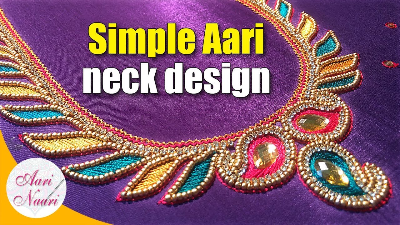Simple aari neck design tutorial | mango design hand embroidery ...