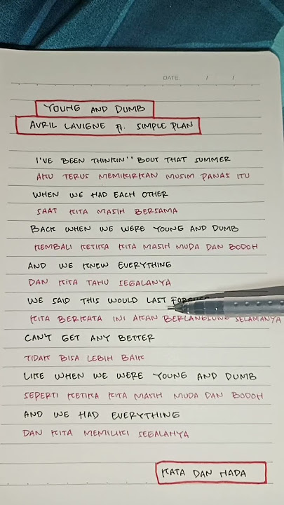 Young and dumb - Avril lavigne ft simple plan lirik dan terjemahan 🤩 #shortvideo #liriklagu #music
