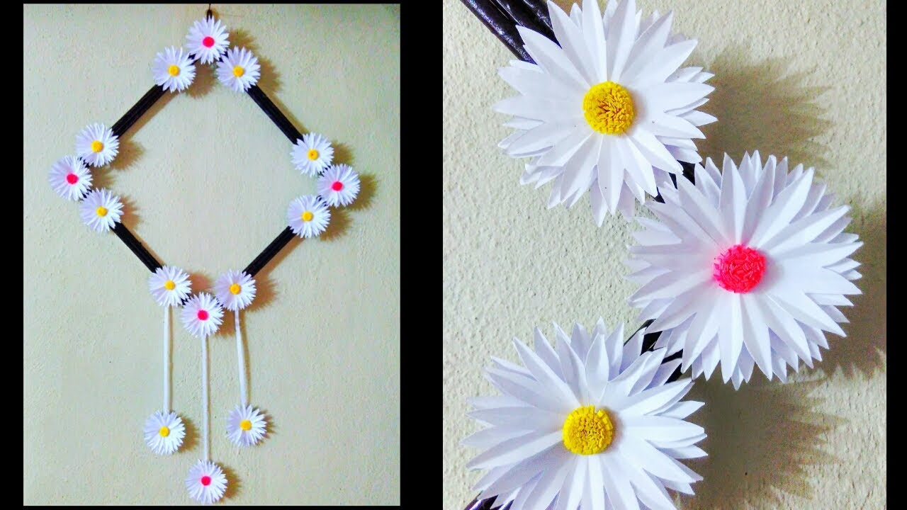DIY how to make beautiful flower wall hanging with paper DIY wall