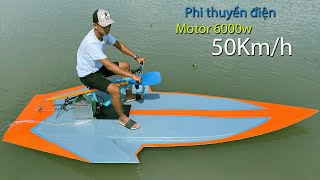 Chế phi thuyền điện từ xốp sử dụng Motor 6000W | Build a boat from electric 8hp foam