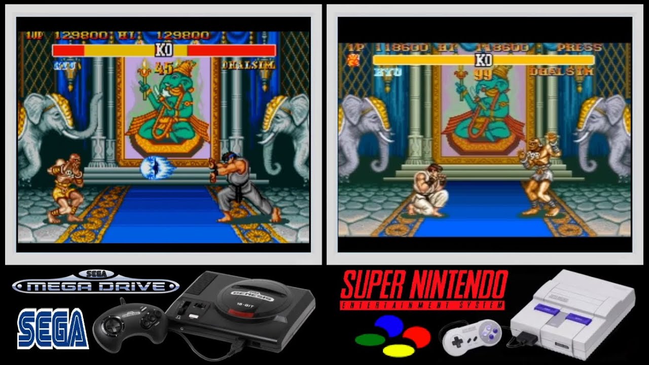 SEGA MD vs SNES : STREET FIGHTER II CE/HF (Side by side comparison)