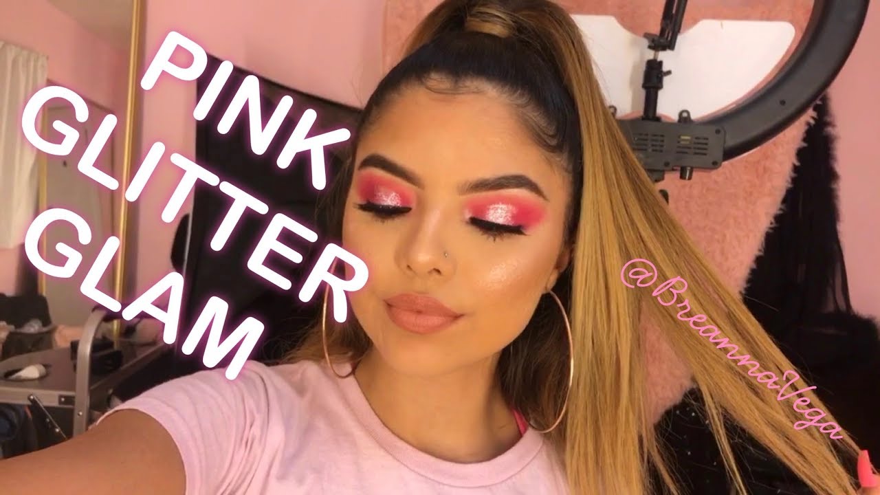 PINK GLITTER GLAM Morphe 35b Makeup Tutorial BreannaVega YouTube