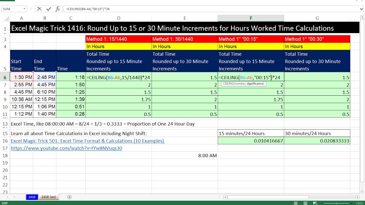 Time Clock Increment Chart