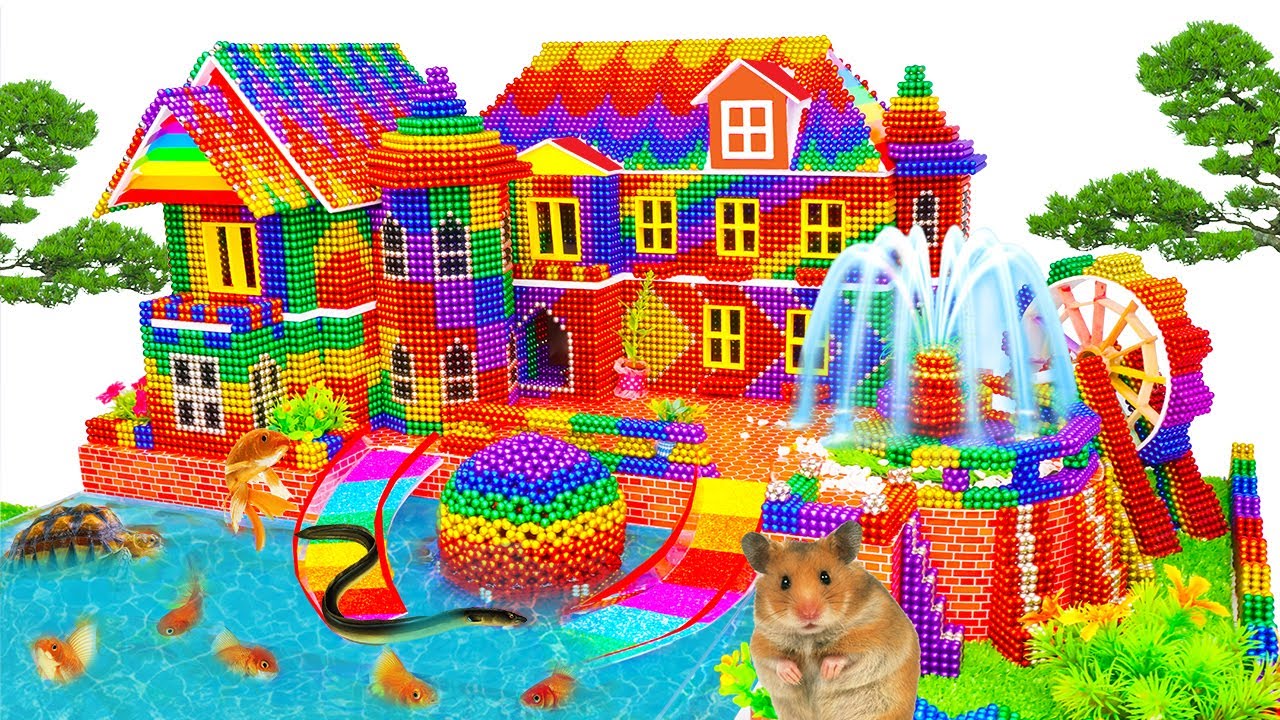 DIY - Build Rainbow House Waterwhell and Fish Pond From Magnetic Balls  (Satisfying ASMR)