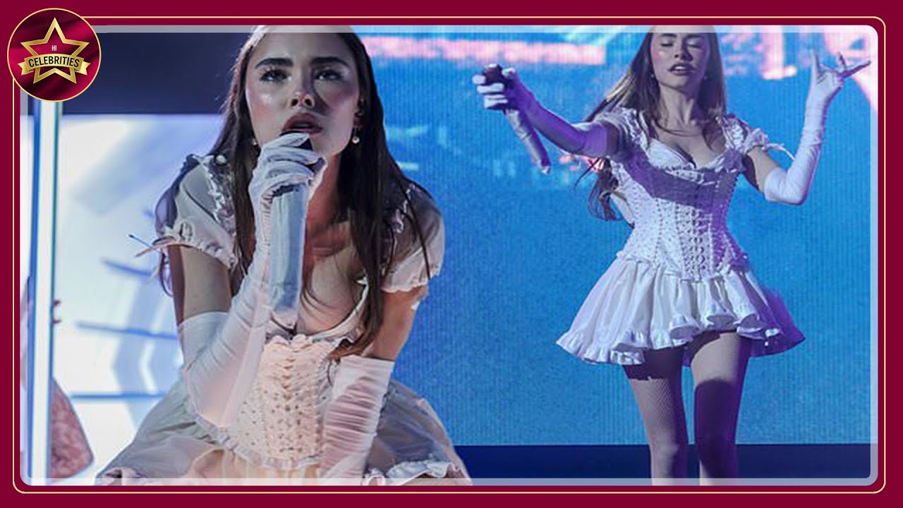 madison beer white corset dress Madison Beer Styles Corseted Minidress With Knee-High Boots for iHeart Performance