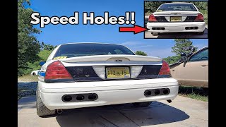 Crown Vic Race Car gets Rear Bumper Wind Diffusers AKA 'Speed Holes'  Installed!