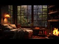 Rain Sounds and Crackling Fireplace in a Cozy Room - Cozy Ambience for Sleep, Study, Relax