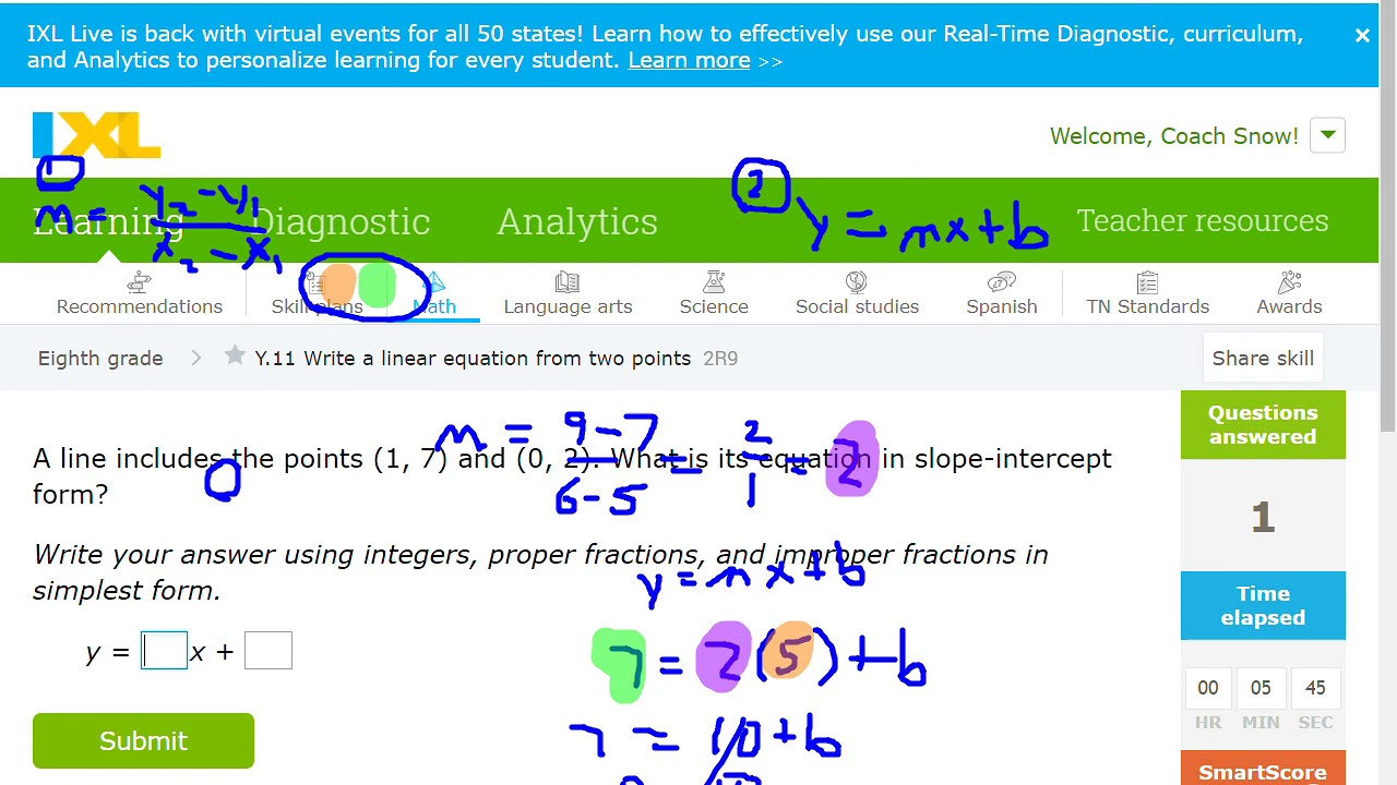 29th Grade Math Y.29 Write a linear equation from two points