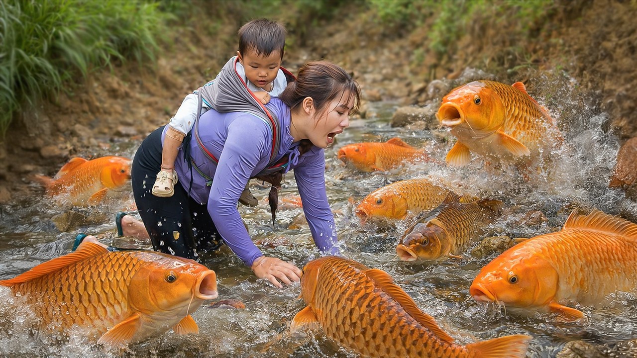 Bumper Harvest of Giant Stream Fish— Reward for Duong Family after Draining a Creek | Village Life