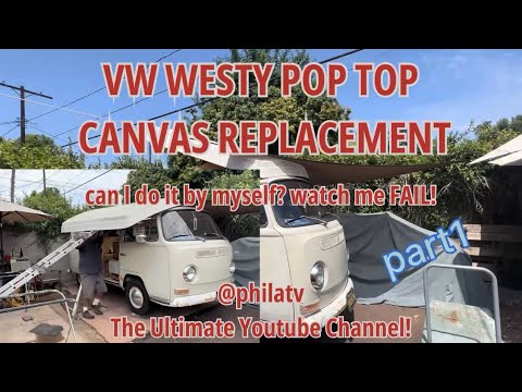 VW WESTY POP TOP CANVAS REPLACEMENT part1 LIFTING OFF THE ROOF BY MYSELF can it be done? #vw #westy