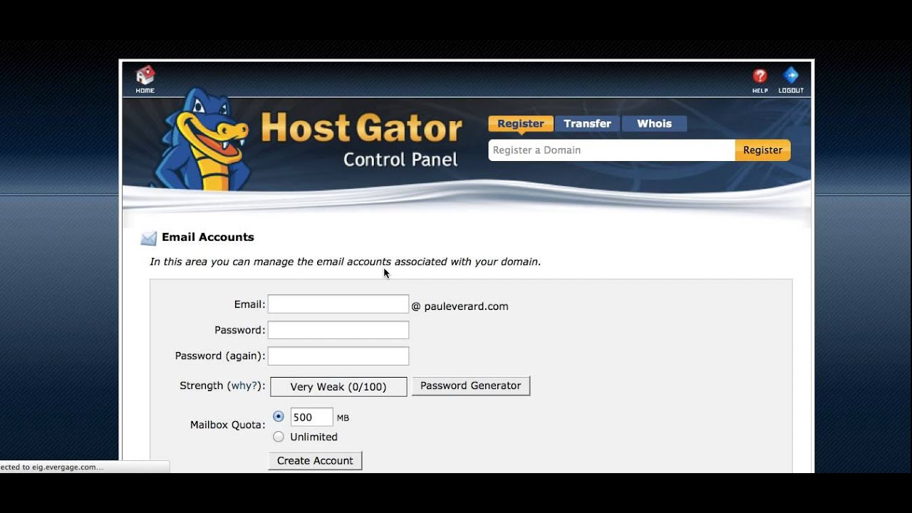 Source host. Email account CPANEL. Register Panel. Registration Panel.