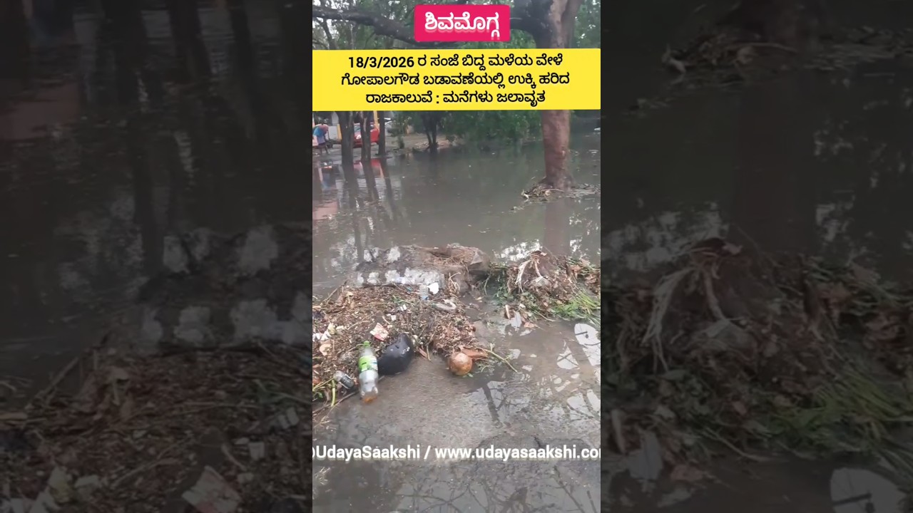 ಶಿವಮೊಗ್ಗ - 18/3/2026 ರ ಸಂಜೆ ಬಿದ್ದ ಮಳೆ ವೇಳೆ ಗೋಪಾಲಗೌಡ ಬಡಾವಣೆಯಲ್ಲಿ ಉಕ್ಕಿ ಹರಿದ ರಾಜಕಾಲುವೆ : ಮನೆಗಳು ಜಲಾವೃತ