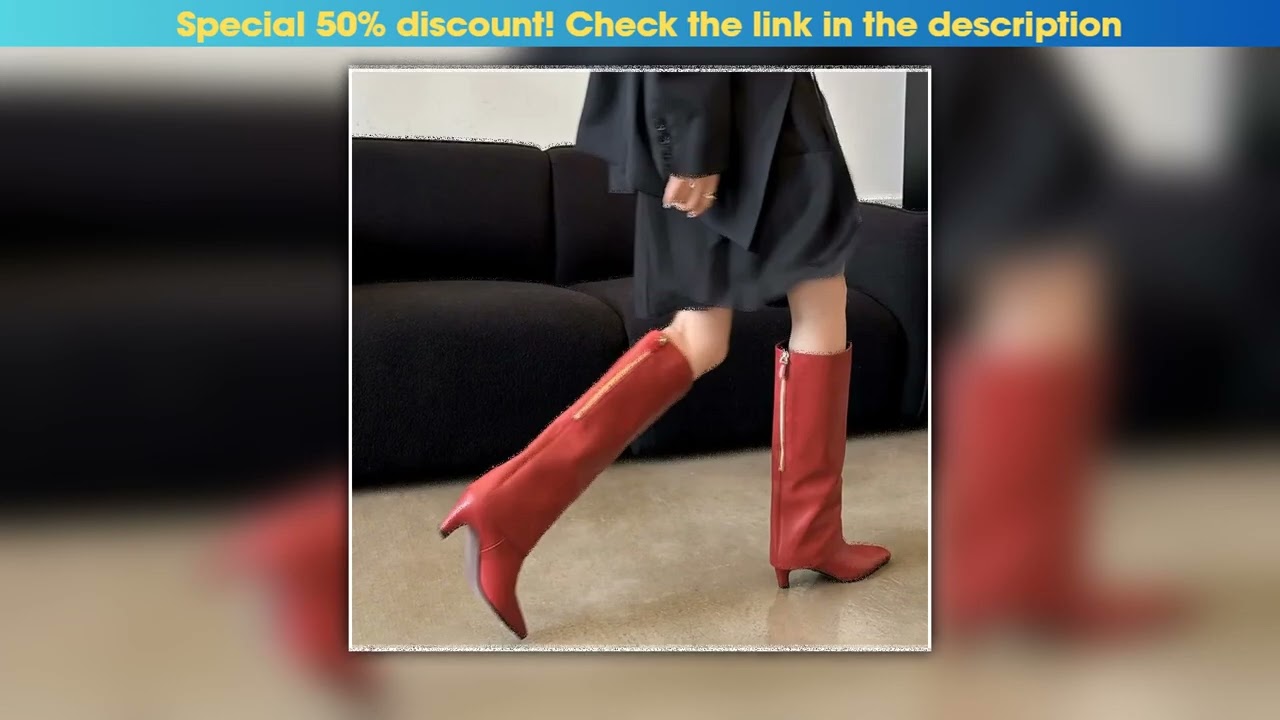 New Red Black Sheepskin Back Zipper Knee High Boots European American Square Headed Sexy 55cm