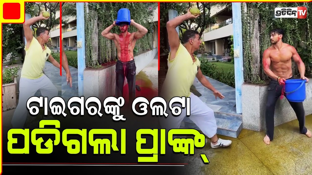 ଟାଇଗର ଙ୍କୁ ମହଙ୍ଗା ପଡ଼ିଲା ଅକ୍ଷୟ କୁମାର ଙ୍କୁ ରଙ୍ଗପାଣି ପକେଇବା ଚେଷ୍ଟା କରିବା! Tiger plays holi prank.