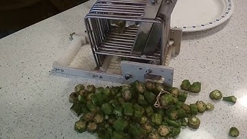 Okra  cutting demo. the Multiknife veg Cutter at " www.surecutter.com"