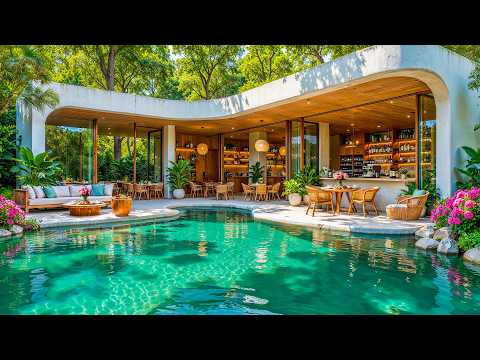 🌿 Elegant Resort Café Morning Jazz | Cozy Coffee Ambience & Crystal Pool Views for Work, Reading