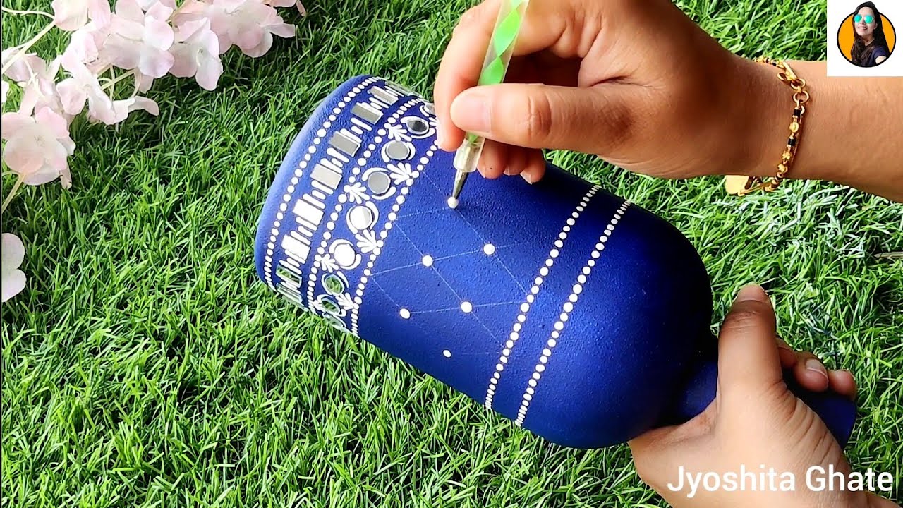 Very Beautiful Mirror Work Bottle Art Easy Yet Elegant Bottle Painting