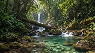 NATURAL FOREST RIVER AMBIENCE WITH GENTLE BIRD CHIRPS FOR SLEEPING AND REST