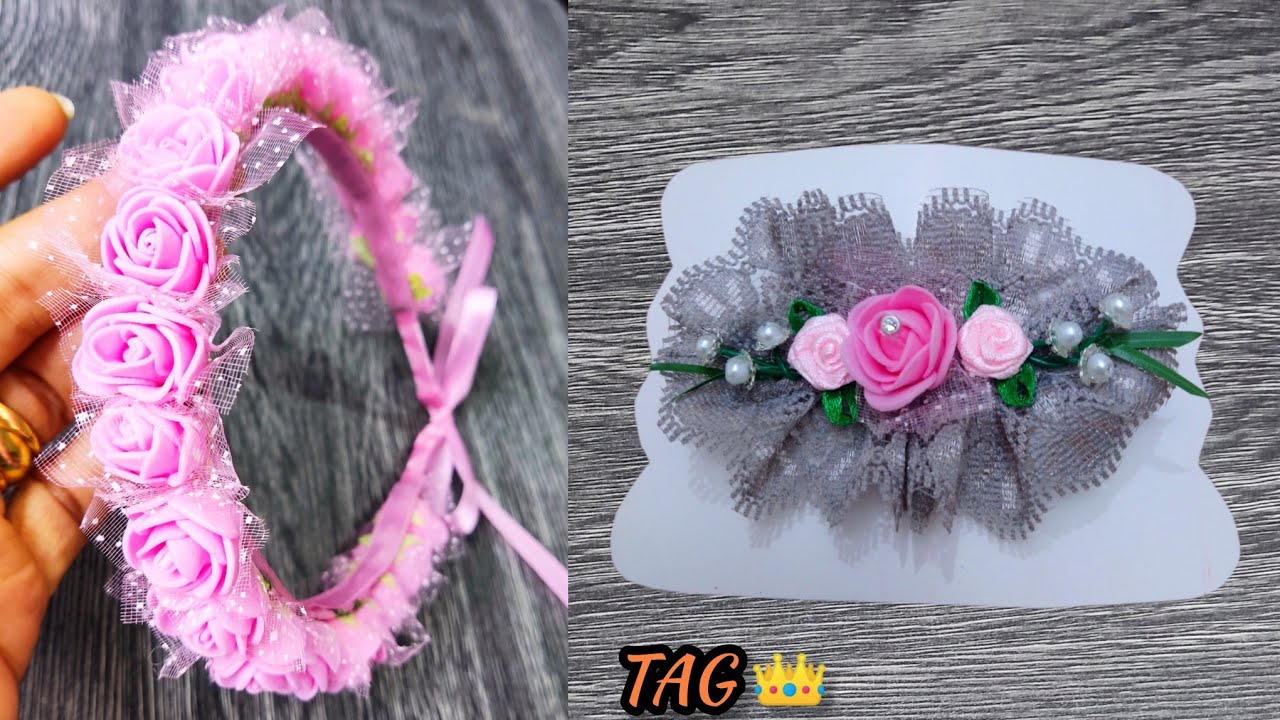 طريقة عمل طوق الورد🌹بأسهل طريقة وأجمل تقفيل + كلبس تحفة وشيك 🎀  مشروعك من بيتك  #توك شعر #handmade