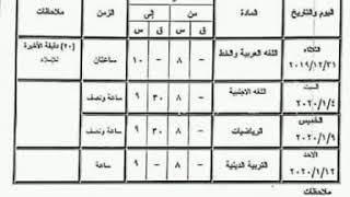 جدول امتحانات الصف الثالث الابتدائي 2020 محافظة أسيوط الترم الأول