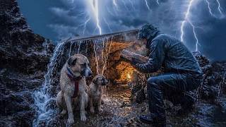 🌧️48 hours Trapped in Heavy Rainstorm | Building a Bushcraft Shelter with My Dogs to Survived.